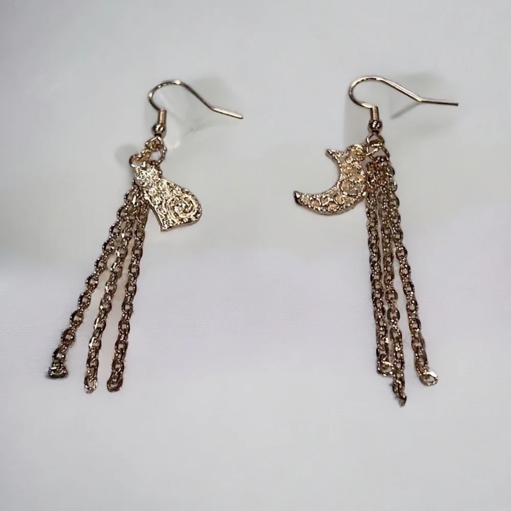 Celestial Cat and Moon Etched Earrings